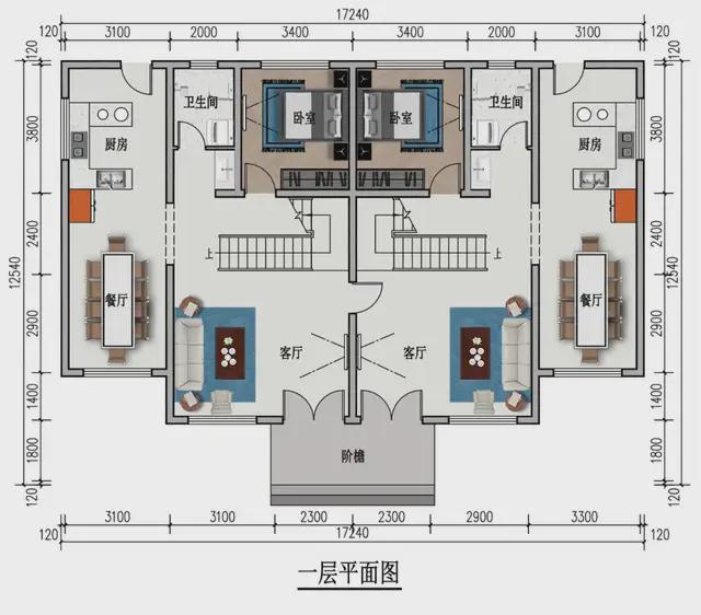 墅效果图30套农村双拼农村自建房别墅麻将胡了免费试玩三层新中式兄弟双拼别(图1)